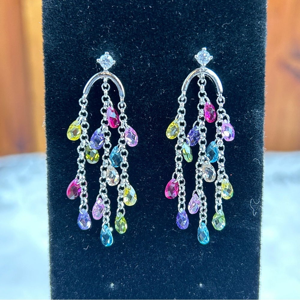 Macy's Sterling Silver925 Faux Diamond & Colorful Gemstone Drop Earrings Sparkly